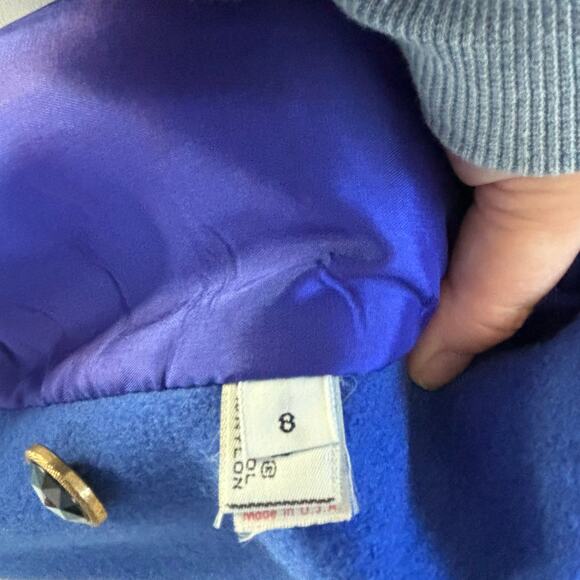 Vintage Rothschild Girl's Wool Blend Long Coat Velvet Trim Royal Blue Size 8 - Picture 8 of 11